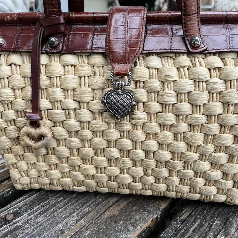 Brighton Woven Ruth Purse Bag Straw Wicker Natural Leather Trim Dr. Doctor Tote